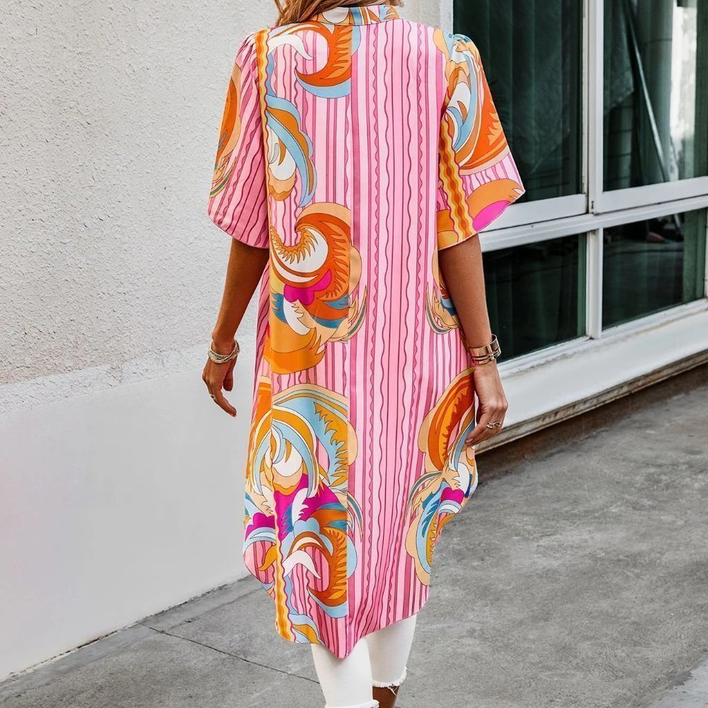 Notched Neckline Butterfly Sleeve High Low Hem Blouse multi color - Picture 2 of 5